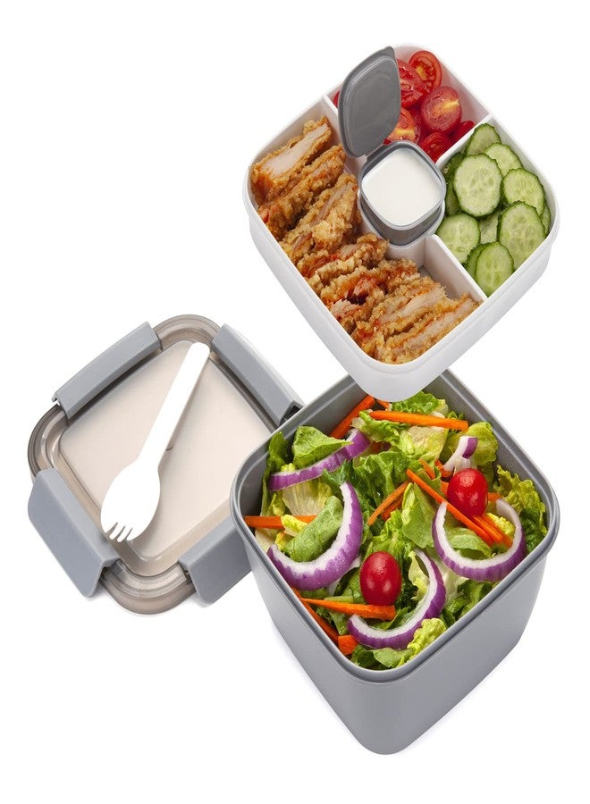 Freshmage علبة طعام Freshmage لحمل السلطة، 52 أونصة مع 3 أقسام، علبة لتتبيلات السلطة، مناسبة لإضافات السلطة والوجبات الخفيفة، للرجال والنساء (رمادي) - Image 1